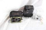 Two small cameras and one nylon carry case for GoPro. Used