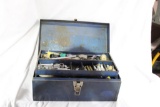 One blue metal tool box with two fold out trays and miscellaneous tools. Used.