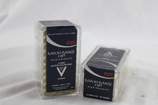 Two boxes of CCI Maxi-Mag 22 Mag 40 gr JHP. New, count 100.