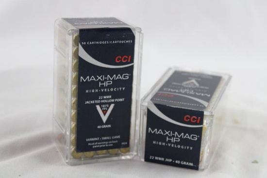 Two boxes of CCI Maxi-Mag 22 Mag 40 gr JHP. New, count 100.