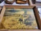 Large western art and 4 smaller animal art