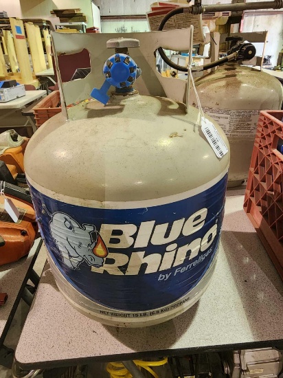 One Blue Rhino propane bottle with propane