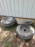 4 trail finder 215/7tR17.5 trailer tires with rims.