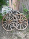 5 wooden wagon wheels