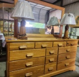 Wood 13 drawer dresser with mirror. Matches chest of drawers in lot #517. 66