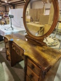 Wooden desk with mirror. Ship inlay. Matches bed in lot #539 and chest in lot #523 49