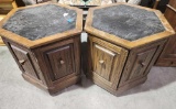 Pair of slate top wood end tables