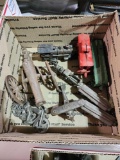 Lot...of 5 cast iron horse drawn wagons, 2 cast iron trains, an airplane, a motorcycle and other