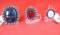 Three German silver rings. One size 6 with a red garnet, one size 7 with a rainbow moonstone and one
