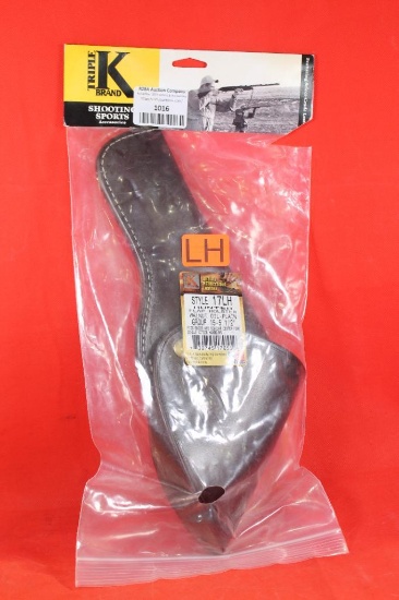 Triple K black walnut leather left handed flap holster for 51/2" for single action revolvers. New in