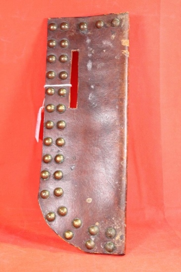 Leather and brass rivet knife sheath. Used.