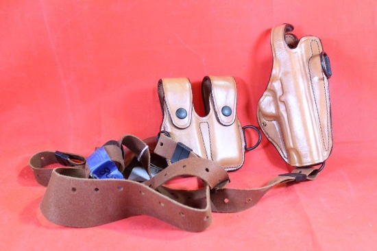 Bianchi leather shoulder holster and double magazine pouch. New, for automatic and Galco elastic