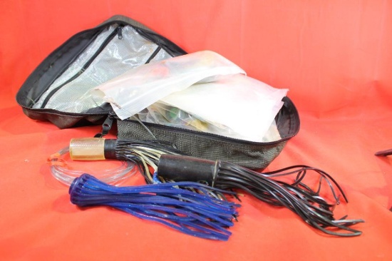Field and Stream canvas zippered bag with 12 Marlin jigs.