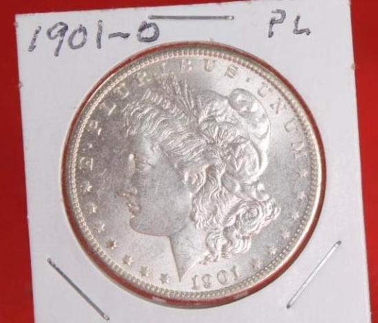 1901-O Morgan silver dollar. BU. Obv a few bag marks on cheek and a little grainy. Obv field is