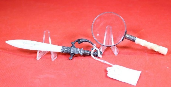 Antique letter opener and magnifying glass