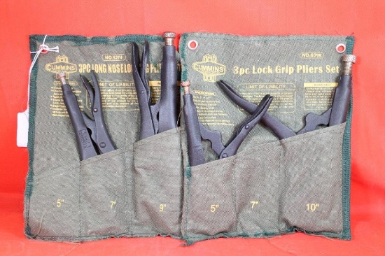 One set of grip pliers 5" to 10" and one set of long nose locking pliers 7" to 9"