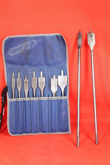 Craftsman 7 piece wood spade drill bits in pouch and two 12" wood spade drill bits