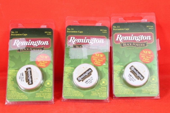 Three pkgs of Remington #11 percussion caps, new in pkg
