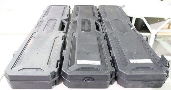 Three black hard plastic single rifle cases. New.