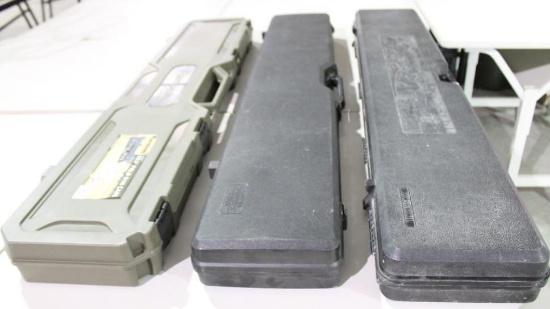 Three hard plastic single rifle cases. New.
