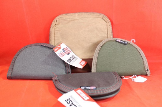 Three Allen small soft padded zippered pistol cases and one zippered pistol case. New.