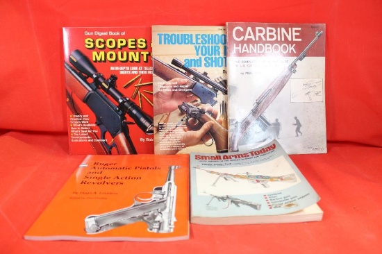 Five paperbacks. Small Arms Today, Ruger Automatic Pistols and Single Action Revolvers, Carbine