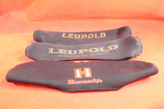 Three foam rifle scope covers. One Hornady and two Leupold. Like new.