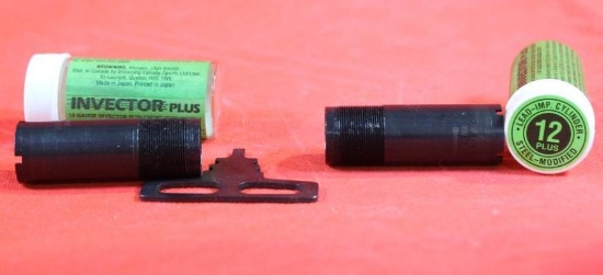Two Invector-plus 12 ga chokes. One Imp Cyc and one Full. Both for steel with choke key. New.