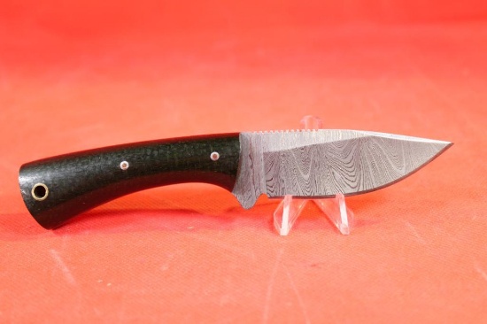 Ranch knife small sheath knife with 3.0 inch Damascus steel blade, Micarta handles and heavy leather