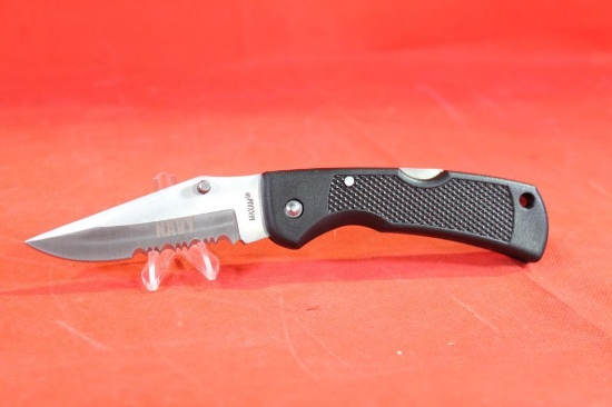 American legion heavy duty lockback knife with nylon pouch and box