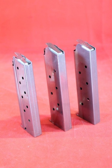 Three 1911 45 ACP SS magazines. Colt, Kimber and Shooting Star. Like new.