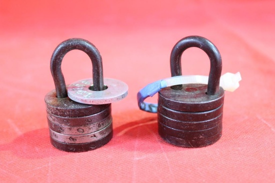 Two Antique iron combination locks with combinations
