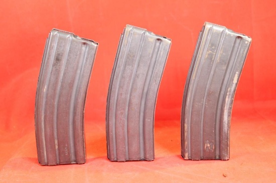 Three metal 30 round AR-15 magazines. Used in good condition.