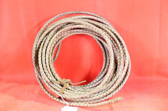 One hand braided rawhide riata rope, came out of private collection in Montana. Rare because of its