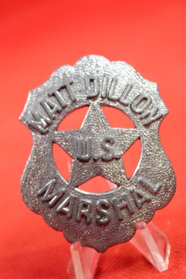 Matt Dillon US Marshal badge "Media Marshall" hallmarked 1959 CBS INC, Made for and worn by MR.