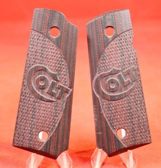 Micarta checkered Colt engraved 1911 grips. Like new.