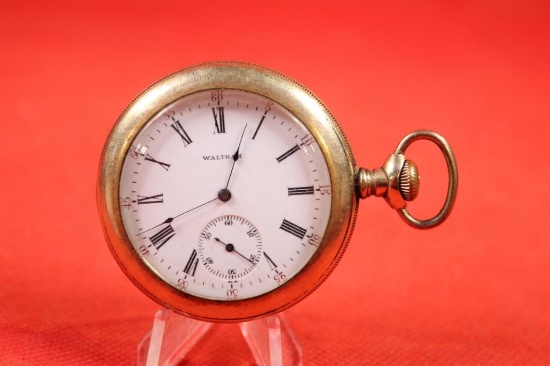 Waltham open face pocket watch, estimated production date 1901, 7 jewels, serial # 10229322, needs