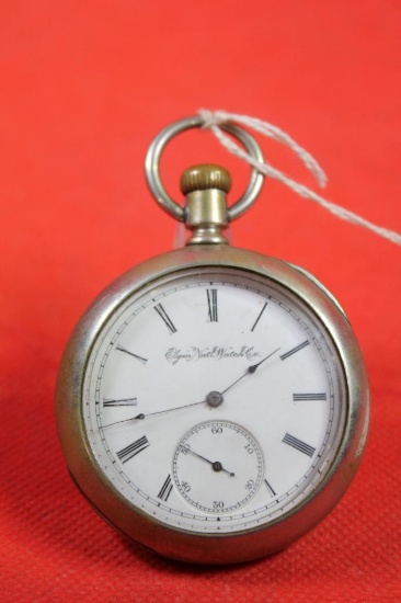 Elgin National watch company open face pocket watch, estimated production date 1889, 7 jewels size