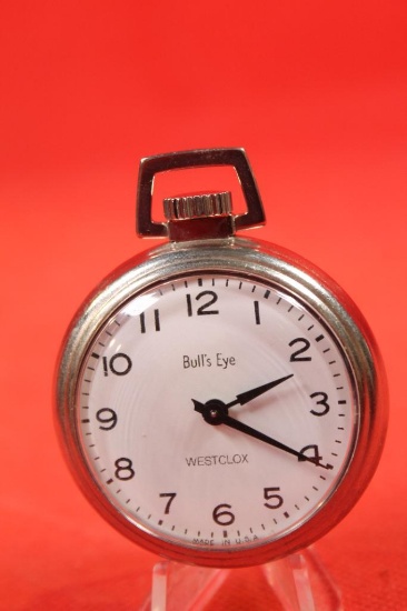 West Clock Bullseye open face pocket watch, needs service