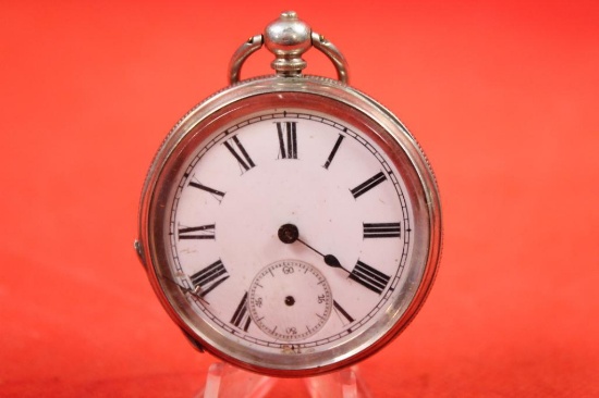 Open face pocket watch, key wind and set, missing hour and second hands