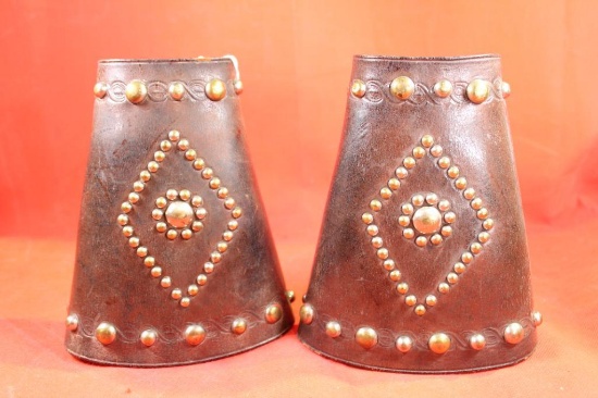 Pair of studded leather cowboy wrist cuffs