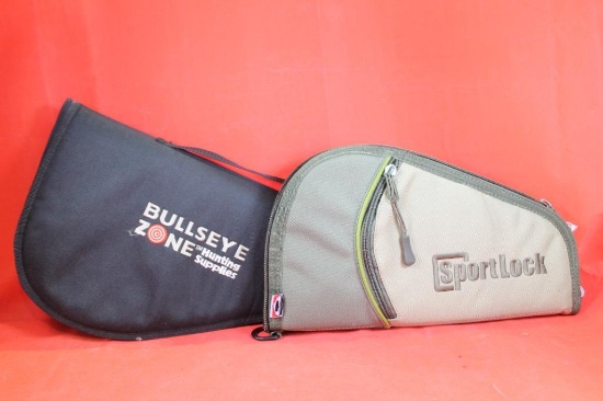 Two soft sided nylon pistol cases, one sportlock and one bullseye zone