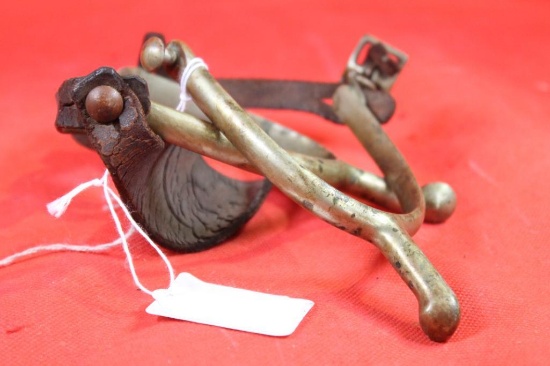 Pair of August Buermann pre WWI US Cavalry spurs with original leather straps marked US AB circa