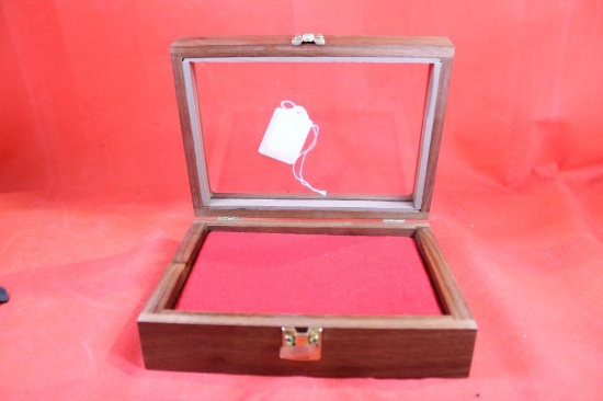 Small glass front wooden display box with felt lining 8"X6"