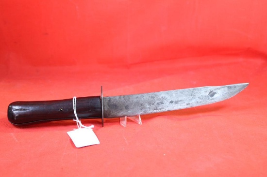 Handmade Frontier Bowie knife with no markings, 9" blade and leather sheath