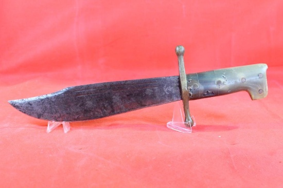 Collins and Co "Legitimus" Bowie knife with original engraved leather sheath and 9" blade.