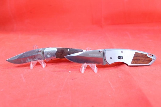 Two knives. Winchester assisted opening folder with 2.75 inch partially serrated blade. Pocket clip,