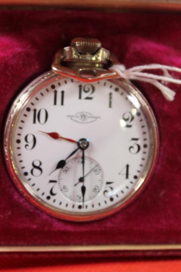 Ball Hamilton railroad, open face watch. 999N 23 jewels, size 16 in white gold filled case, shows