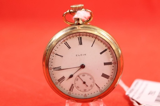 Elgin open face pocket watch estimated production date 1912, 7 jewels serial # 16339671, works