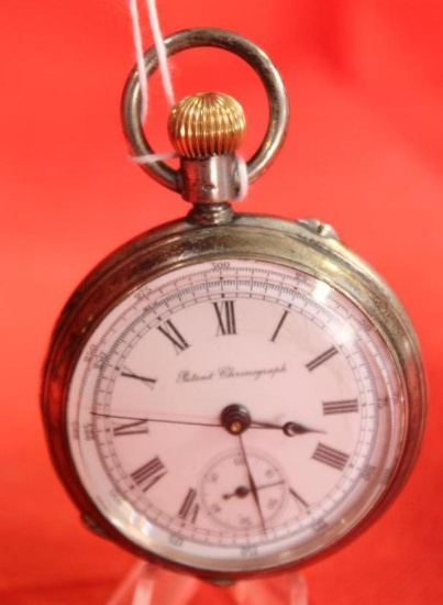 Patent Chronograph open face pocket watch, works